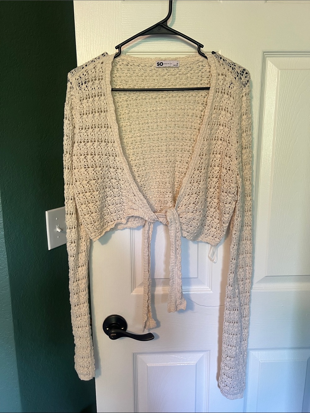 SO Crochet Tie-Front Cropped Cardigan in Cream